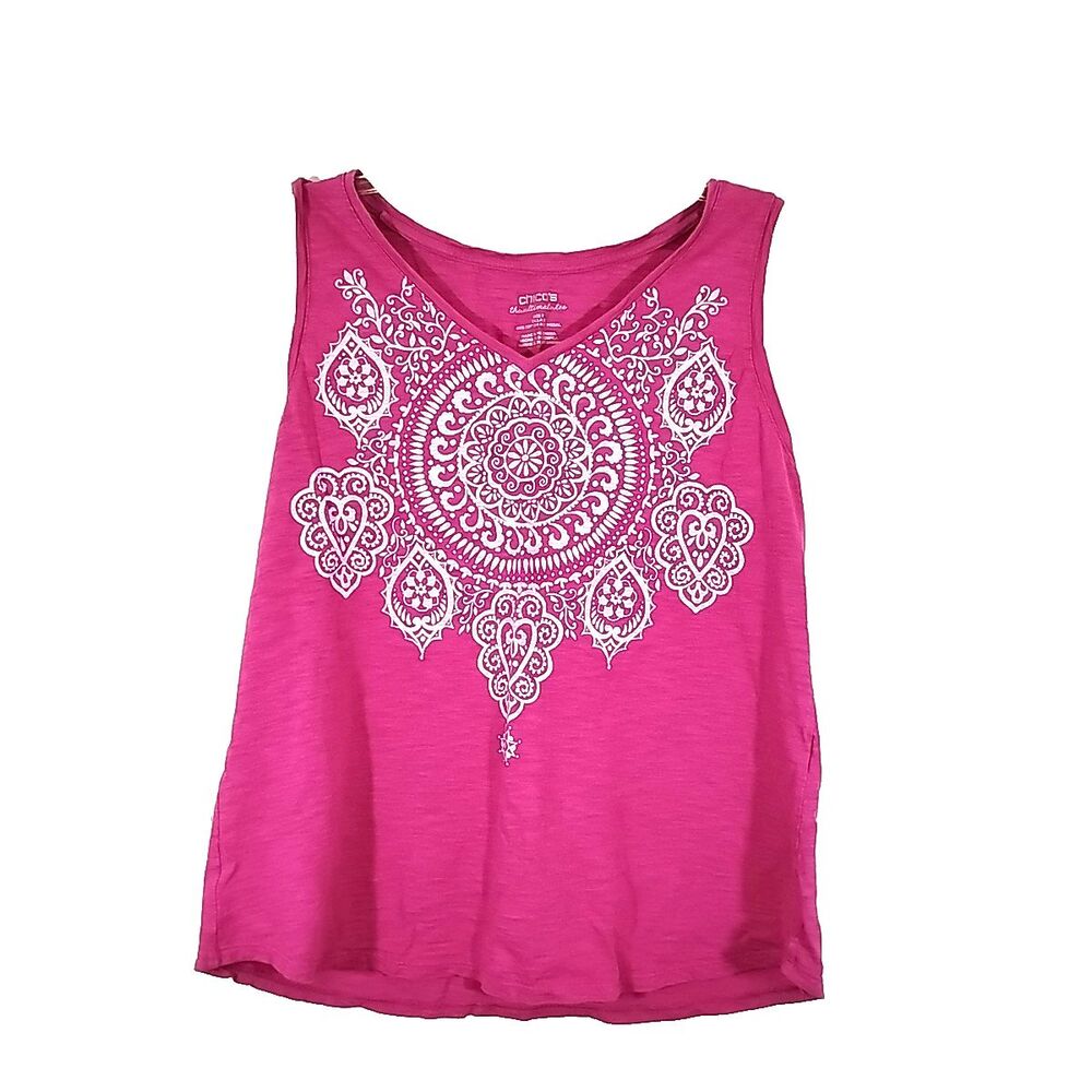 Chicos Womens Size 2 US Med Pink  V-neck Tank Top